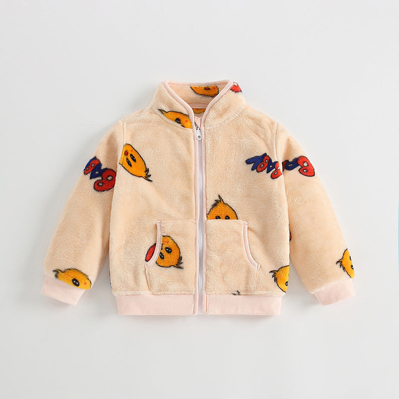 Varm fleece jacka för barn – med ståkragejacka