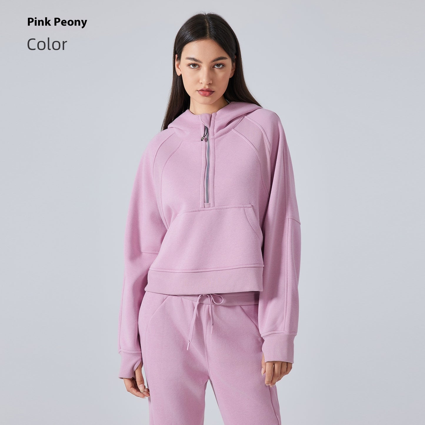 Fleece-lined half-zip hoodie