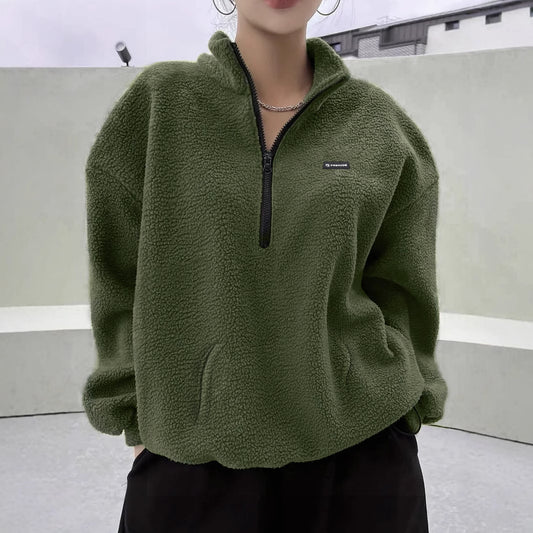 Grön fleece jacka med lång ärm – stilren och bekväm vardagsjacka