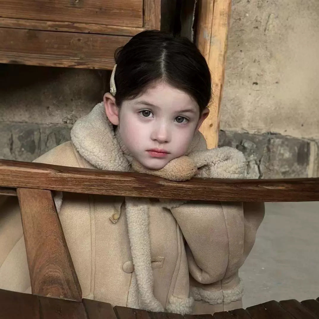 Girls' Cotton/Wool Jacket – Mid-Length with Single Breasting