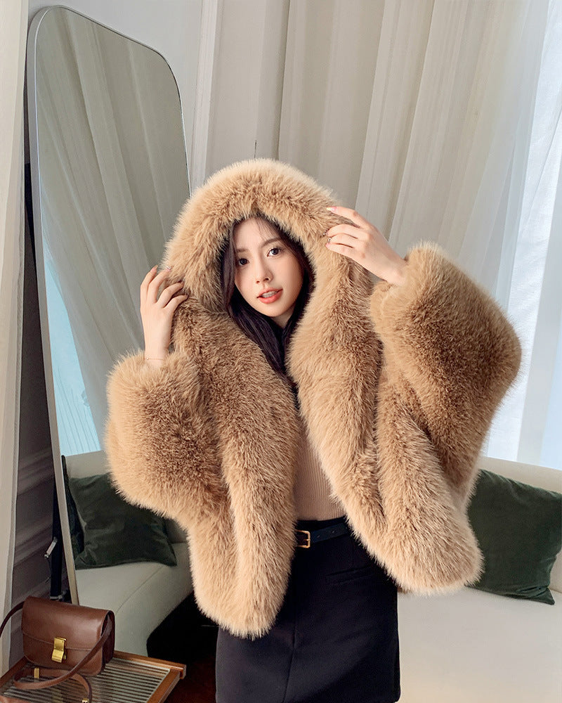 Gorgeous faux fur jacket with hood
