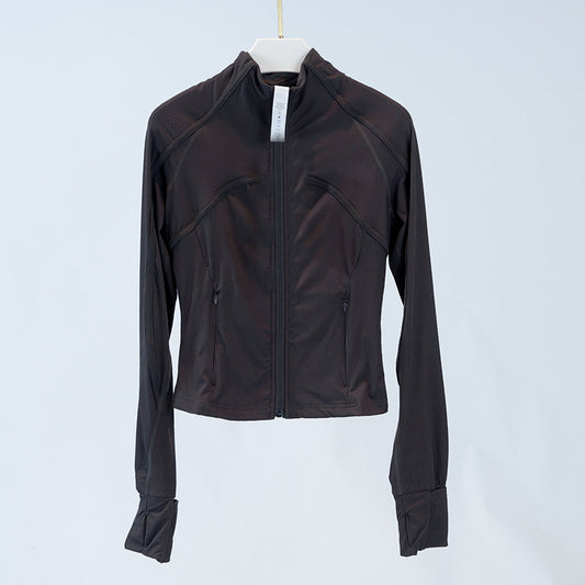 Långärmad stretchig yogajacka med dragkedja – för träning & vardag