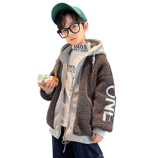 Varm vintertröja vändbar med ståkrage för äldre barn – tjock och trendig