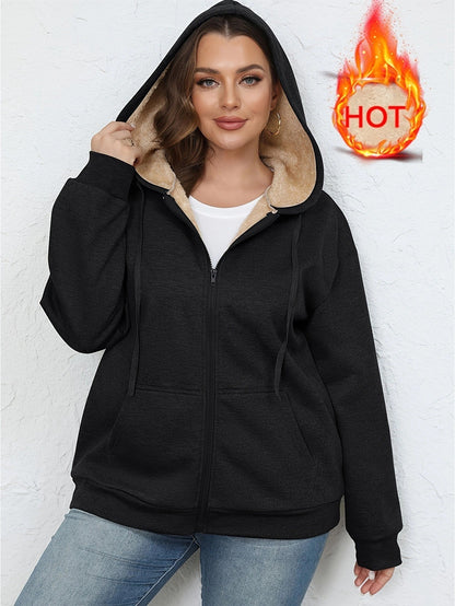 Warm Plush Hoodie Coat Women's Zipper