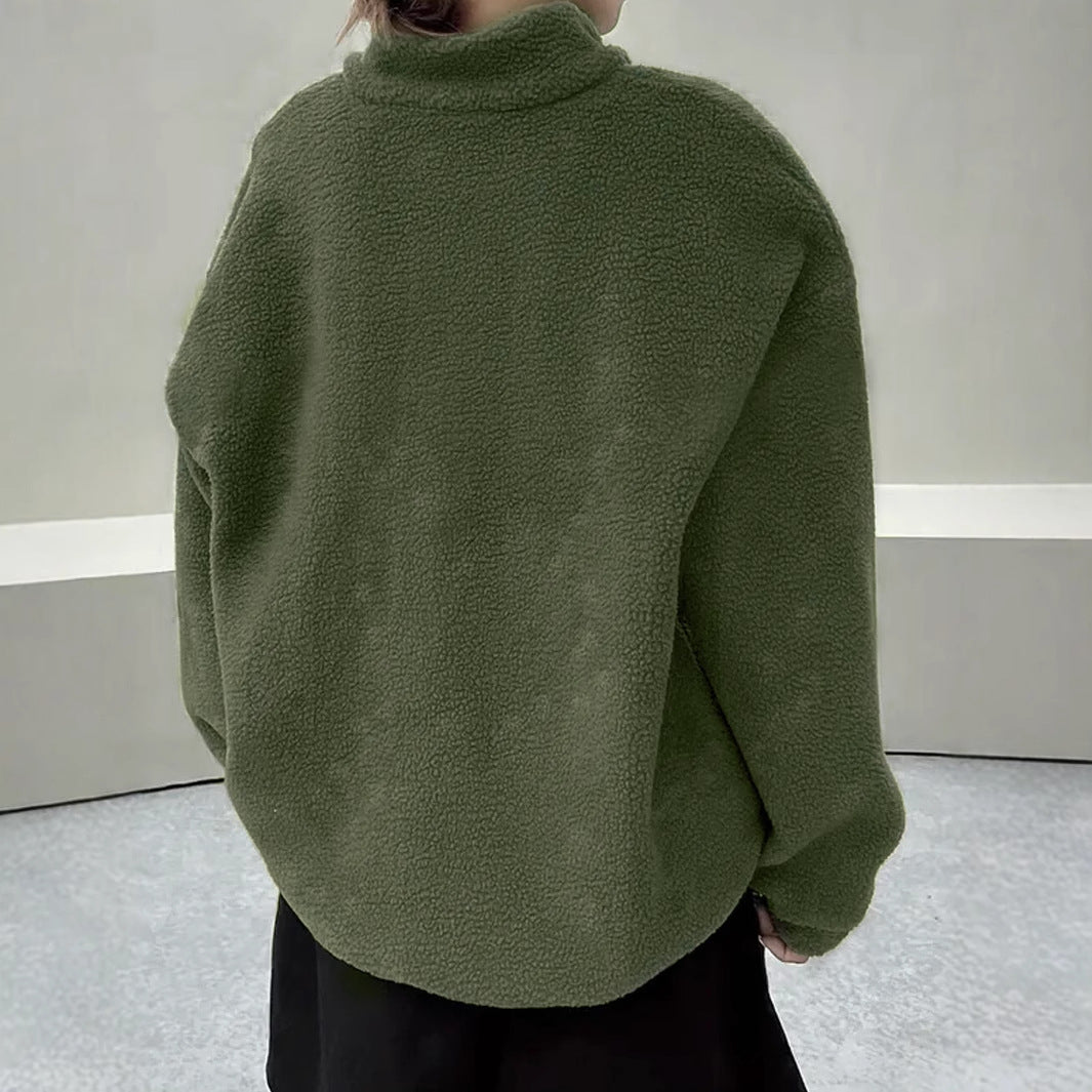 Grön fleece jacka med lång ärm – stilren och bekväm vardagsjacka