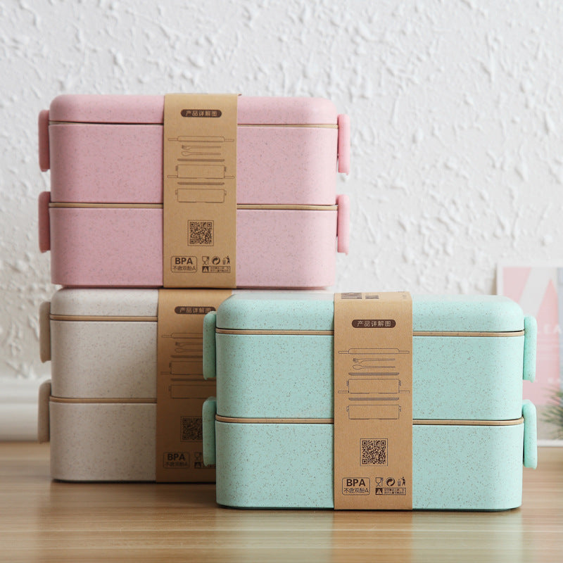 Wheat Straw Lunch Box Japanese Tableware Lunch Box Microwave Oven Student Multi-layer Lunch Box Sushi Box Double-layer Lunch Box Custom Logo