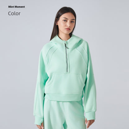 Fleecefodrad hoodie med halv dragkedja