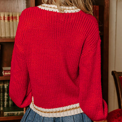 Stickad Jultröja med Släde & Bokstavsmönster