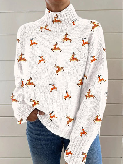 Stickad sweater med målade motiv och milda färger Upp till 5XL