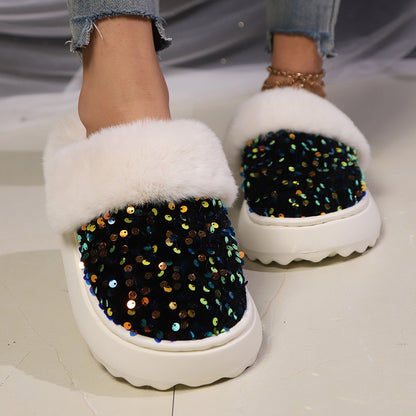 Plush Slippers with Sequins – Warm and Comfortable