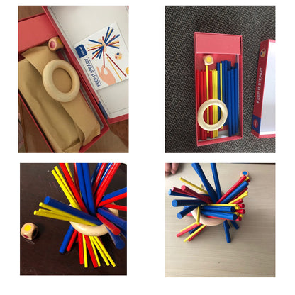 Barnspel – Balansspel med Gris och Färgade Träpinnar