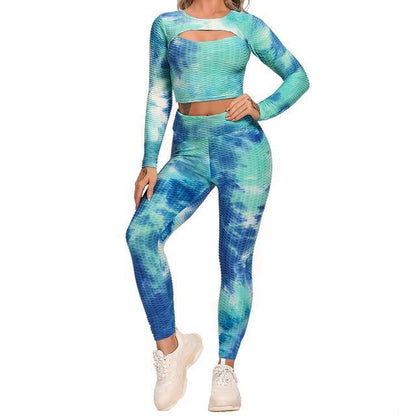 Yogaset dam – Tie-Dye mönstrat långärmat träningsset i stretch