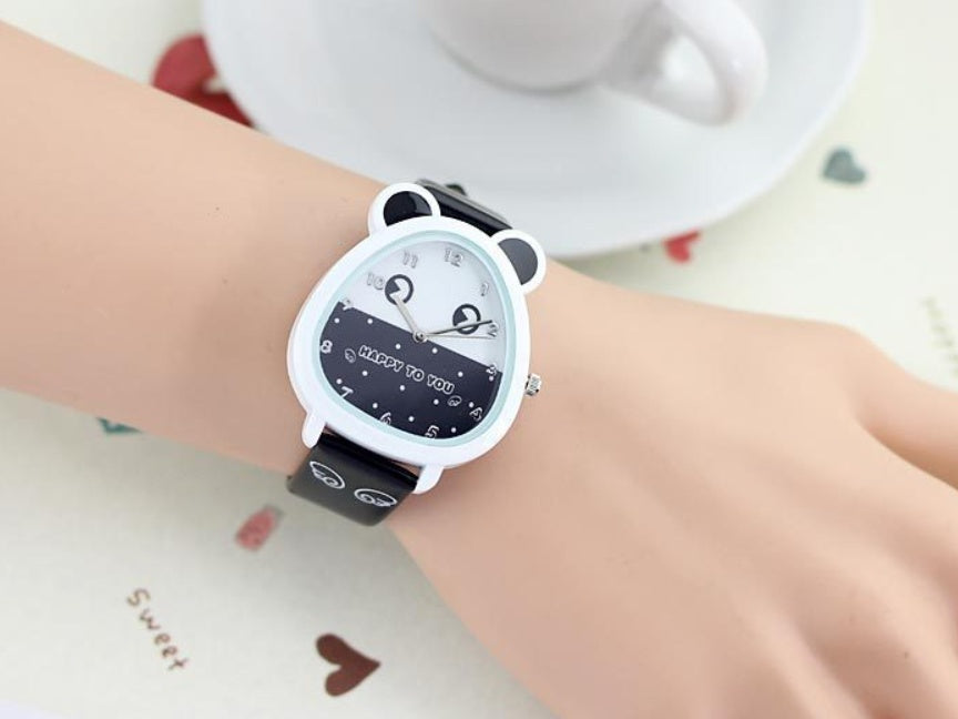 Children's watch in cartoon style - oval quartz watch with shiny colors