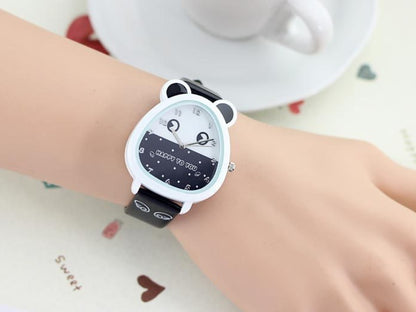 Children's watch in cartoon style - oval quartz watch with shiny colors