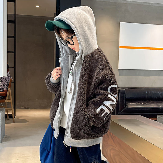 Varm vintertröja vändbar med ståkrage för äldre barn – tjock och trendig