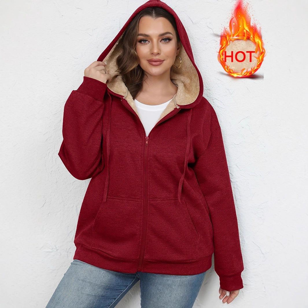 Warm Plush Hoodie Coat Women's Zipper