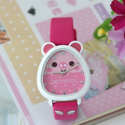 Children's watch in cartoon style - oval quartz watch with shiny colors