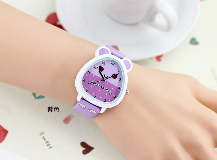 Children's watch in cartoon style - oval quartz watch with shiny colors