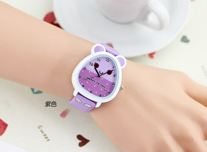 Children's watch in cartoon style - oval quartz watch with shiny colors