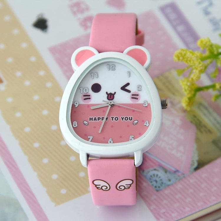 Children's watch in cartoon style - oval quartz watch with shiny colors
