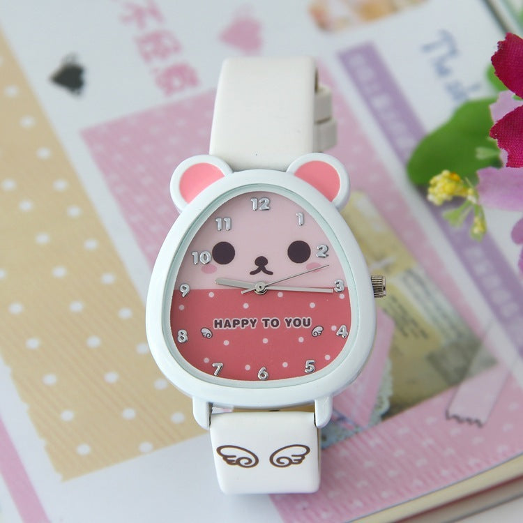 Children's watch in cartoon style - oval quartz watch with shiny colors