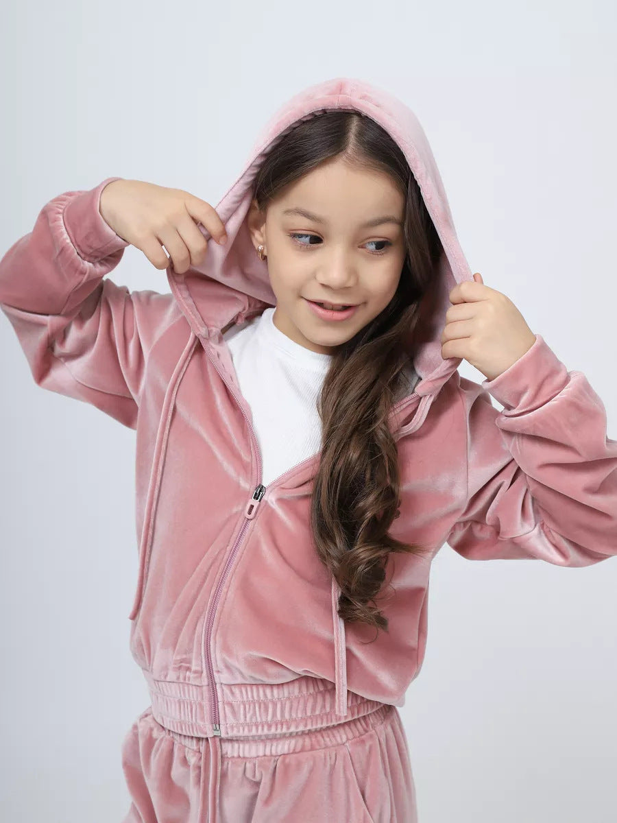 Girls' soft set - sporty velvet sweatshirt