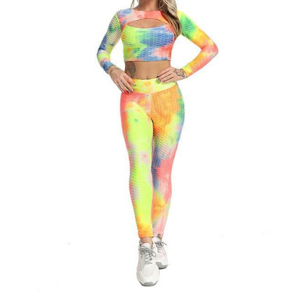 Yogaset dam – Tie-Dye mönstrat långärmat träningsset i stretch