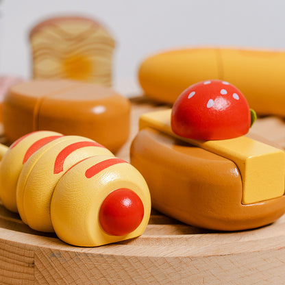 Leksaksmat i trä – bröd, frukt och salladsset för barn