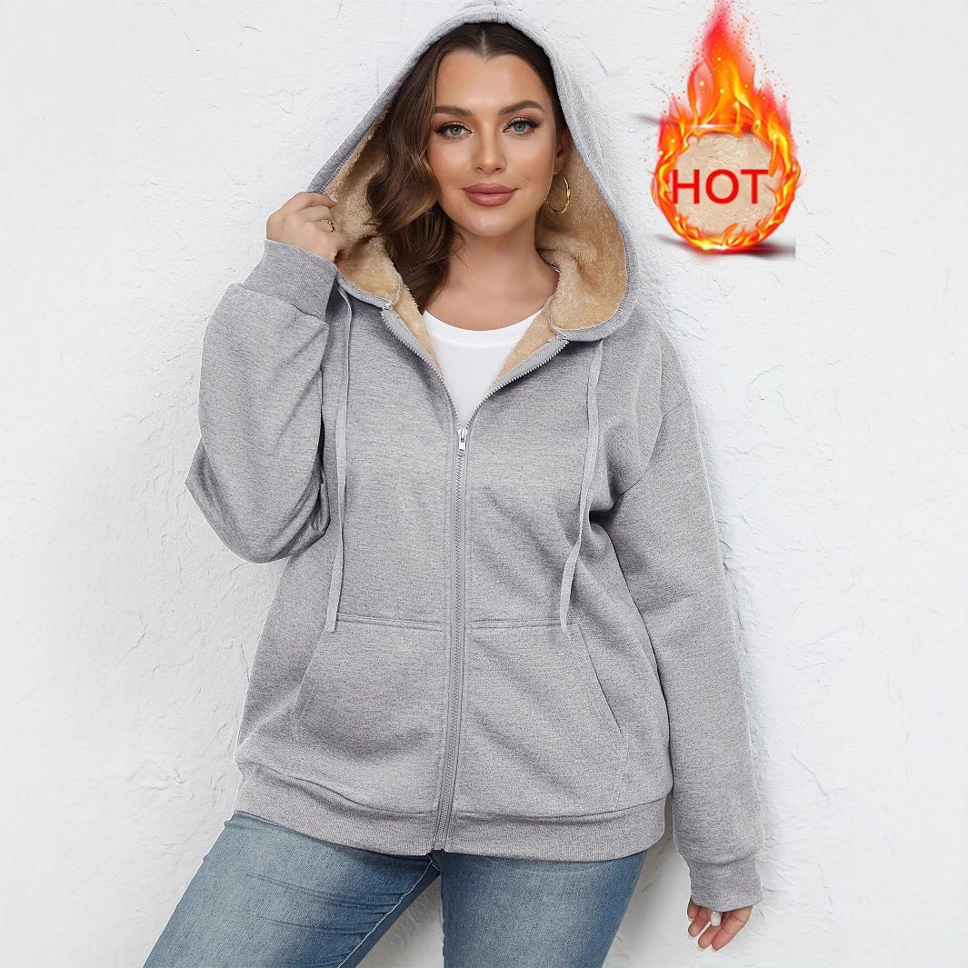 Warm Plush Hoodie Coat Women's Zipper