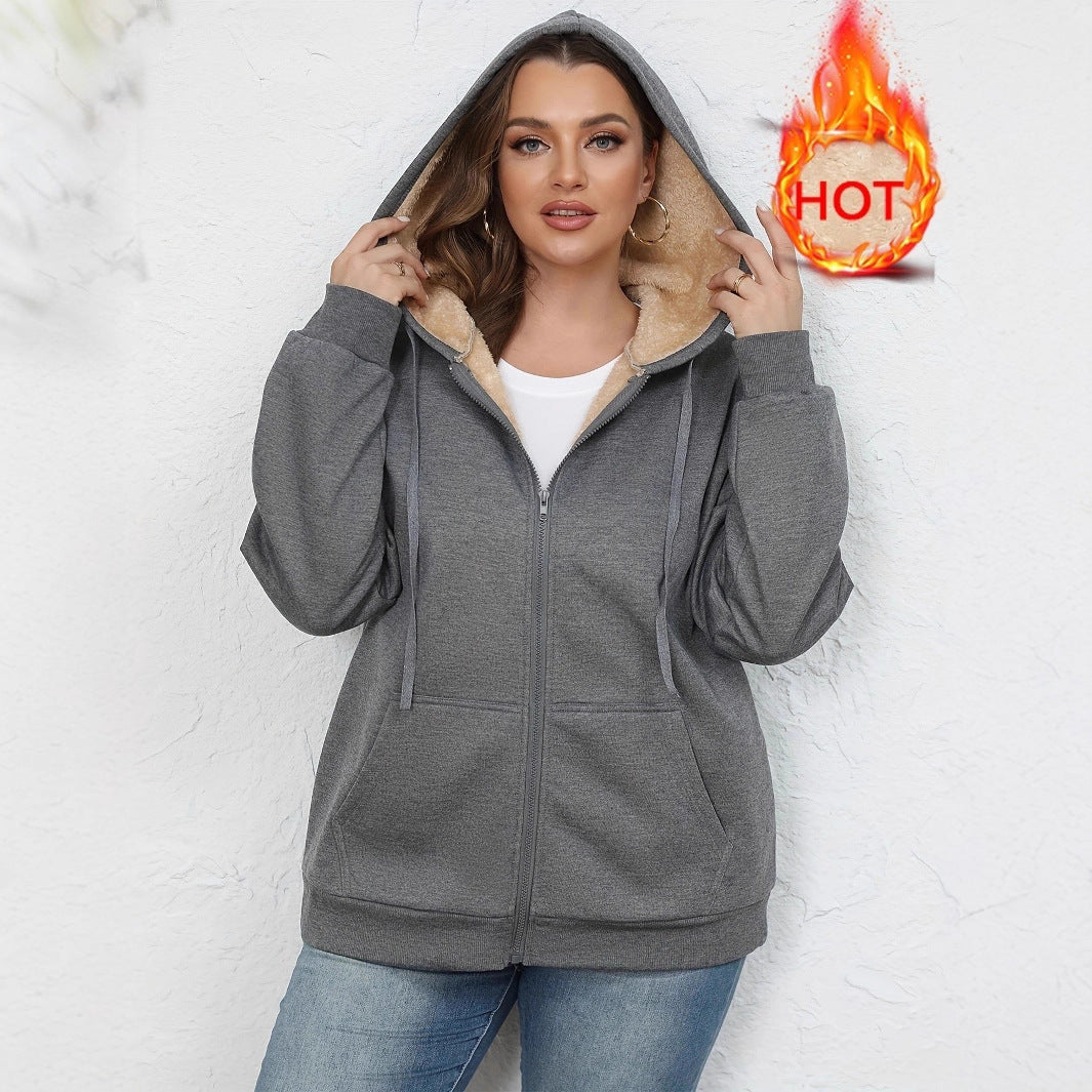 Warm Plush Hoodie Coat Women's Zipper