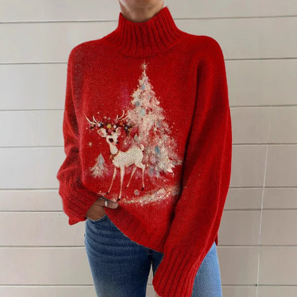 Stickad sweater med målade motiv och milda färger Upp till 5XL