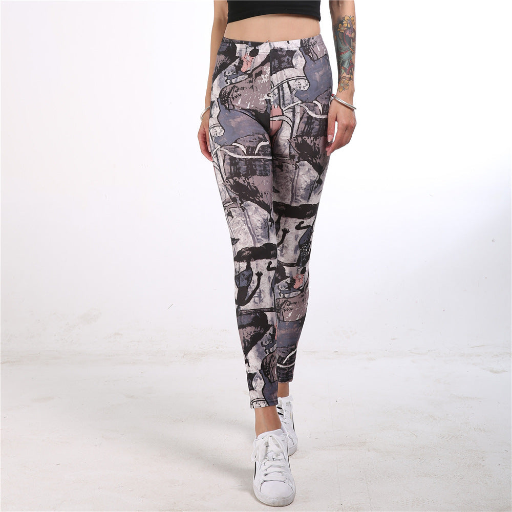 Trendiga yogatights med konstnärligt mönster