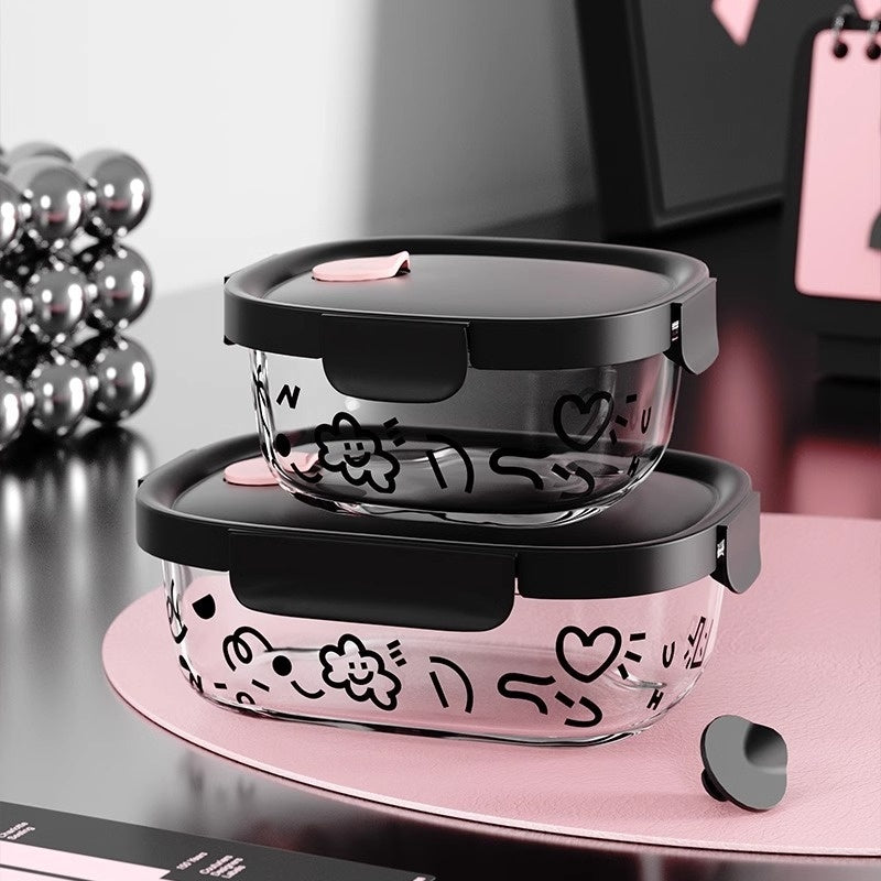 Glass lunch box with cute motifs – microwave safe &amp; heat resistant