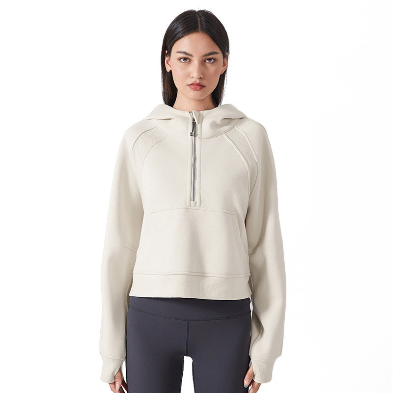 Fleecefodrad hoodie med halv dragkedja