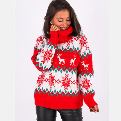 Jacquardstickad Jultröja – Hög Krage &amp; Lång Ärma