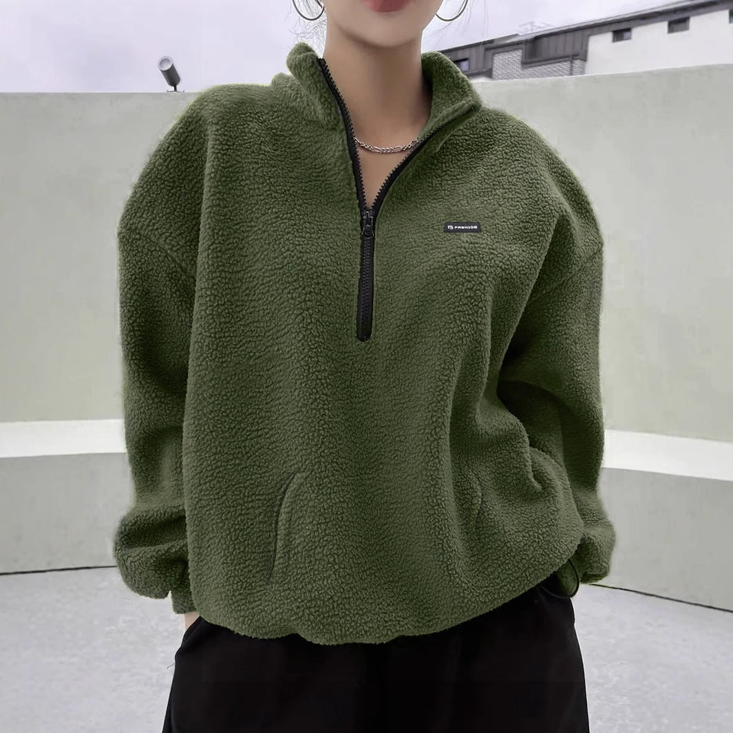Grön fleece jacka med lång ärm – stilren och bekväm vardagsjacka