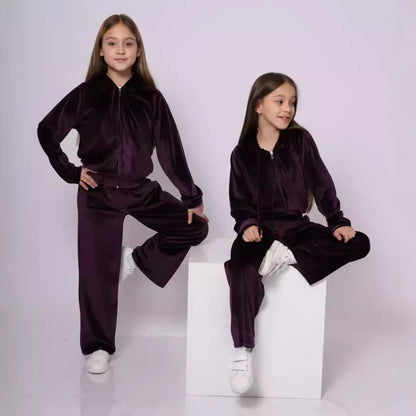 Girls' soft set - sporty velvet sweatshirt