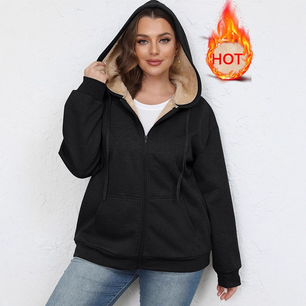 Warm Plush Hoodie Coat Women's Zipper