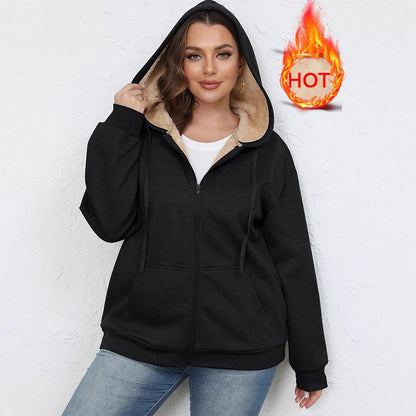 Warm Plush Hoodie Coat Women's Zipper