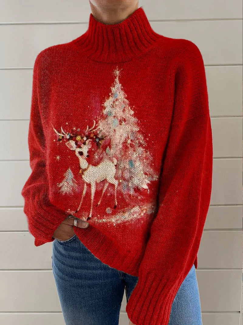 Stickad sweater med målade motiv och milda färger Upp till 5XL