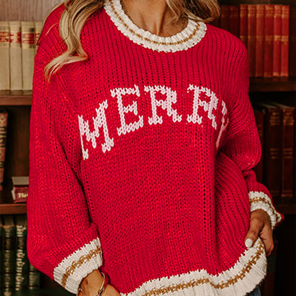 Stickad Jultröja med Släde & Bokstavsmönster