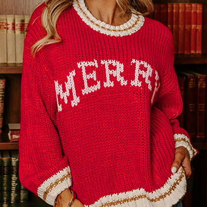 Stickad Jultröja med Släde & Bokstavsmönster