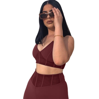 Tvådelat yogaset – linne med V-ringning & formande leggings