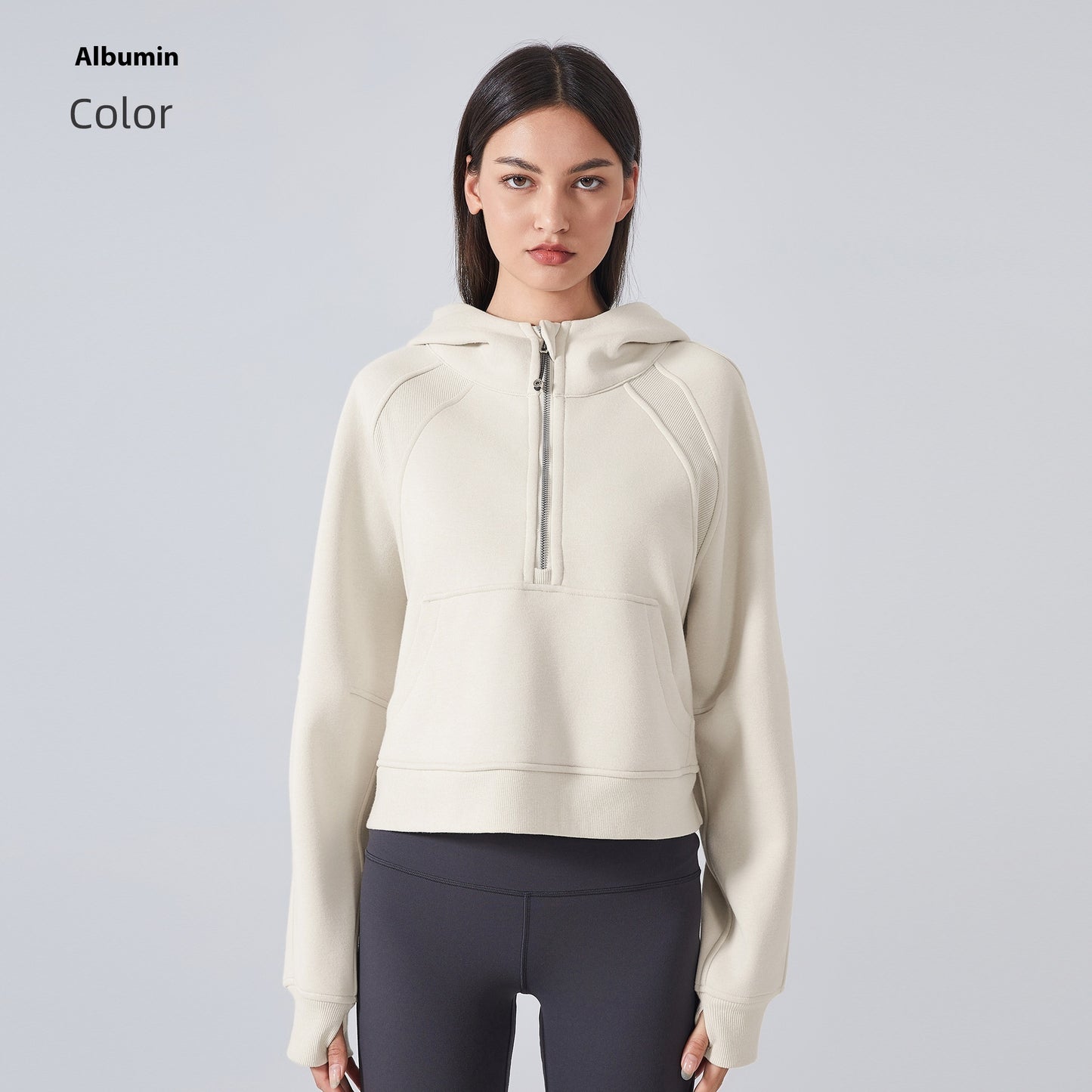 Fleecefodrad hoodie med halv dragkedja