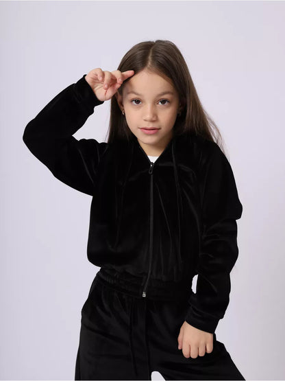 Girls' soft set - sporty velvet sweatshirt