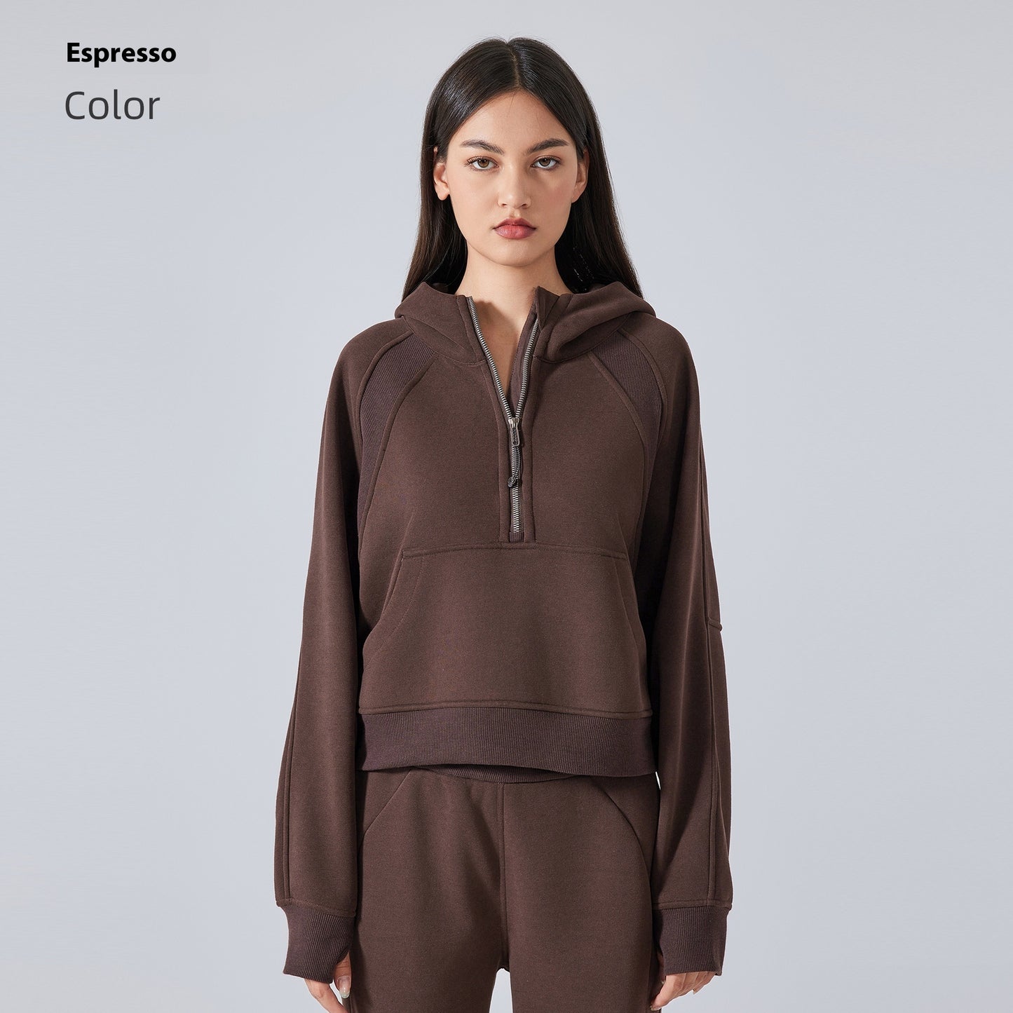 Fleecefodrad hoodie med halv dragkedja