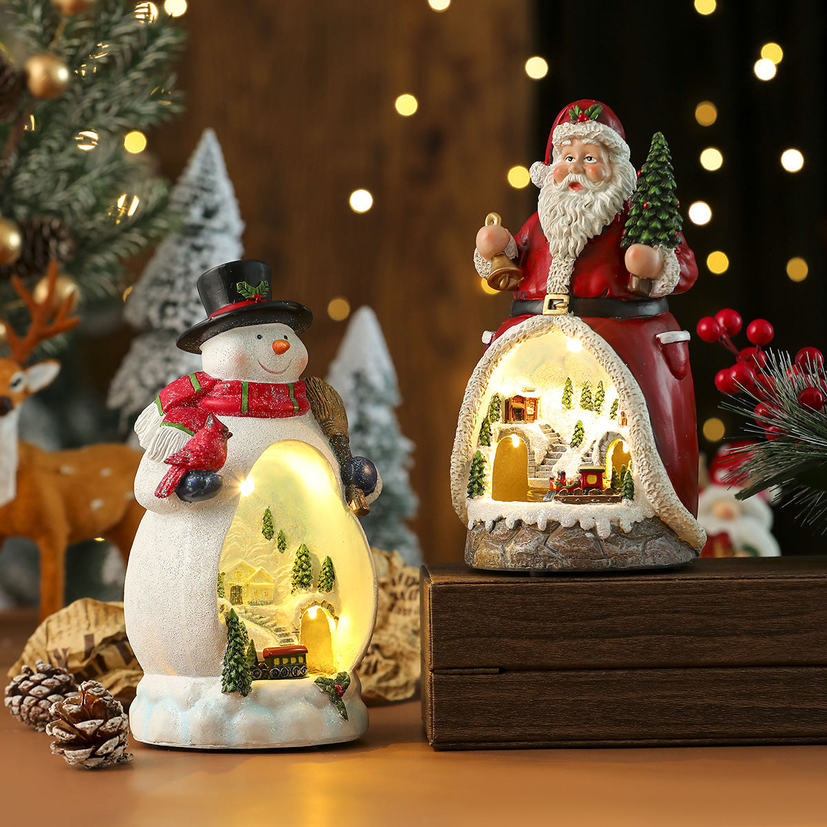 Roterande LED-Juldekoration i Resin