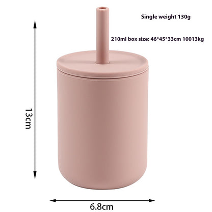 Spillfri Silikonkopp för Barn – 210 ml med Lock & Sugrör