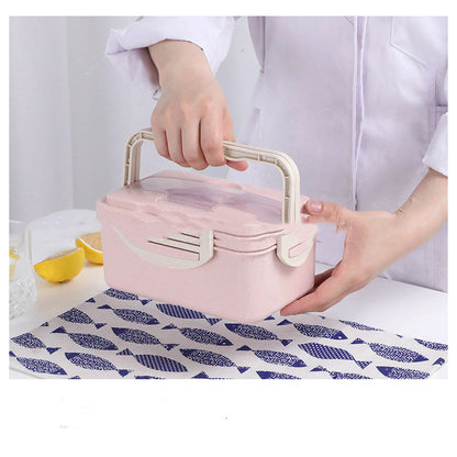 Lunch Box With Spoon And Chopsticks Can Microwave Three-grid Lunch Box