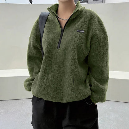 Grön fleece jacka med lång ärm – stilren och bekväm vardagsjacka